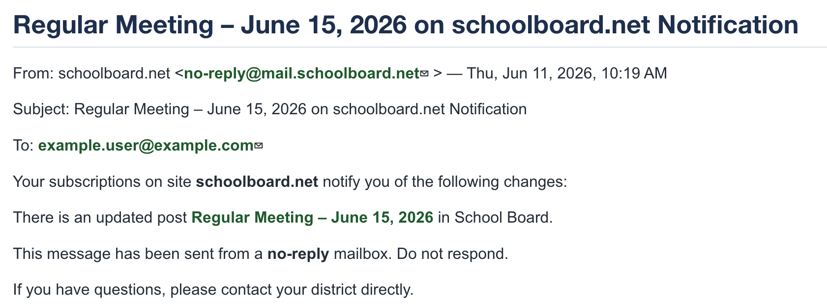Example public agenda notification.