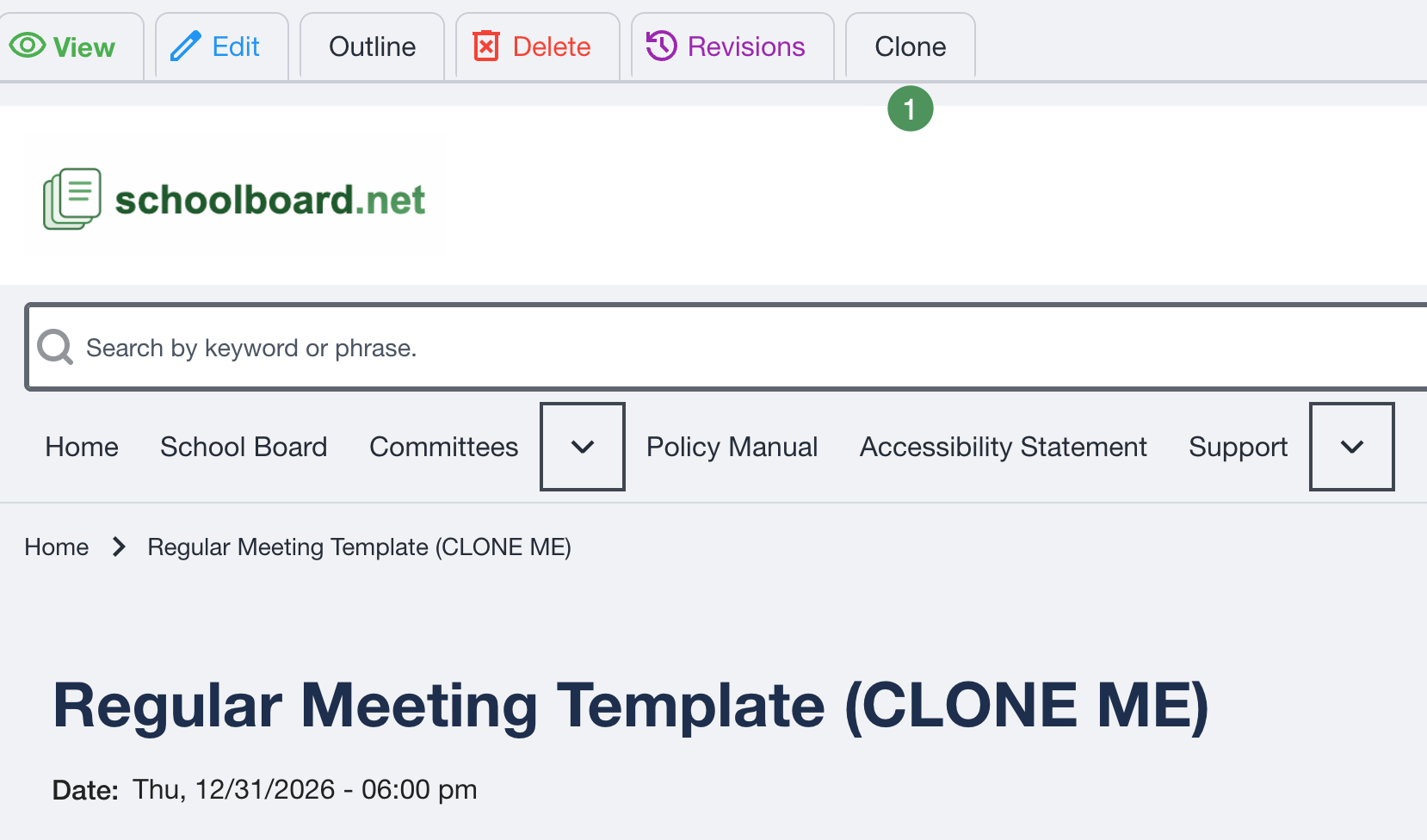 Clone control in the agenda toolbar.
