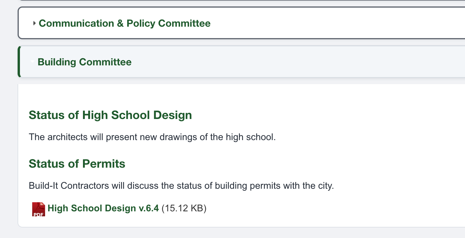 Saved Building Committee Accordion Section.