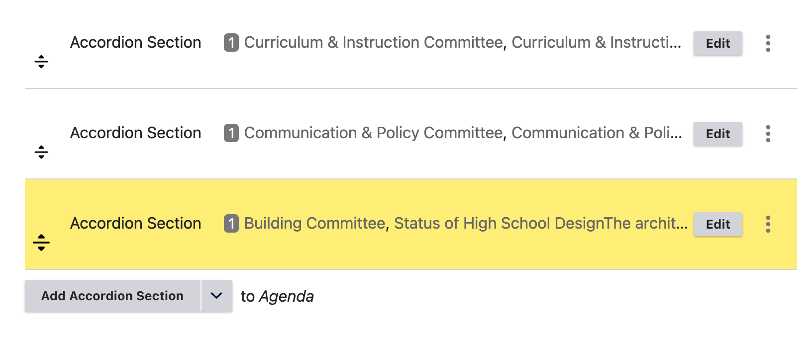 Building Committee section selected for reordering.