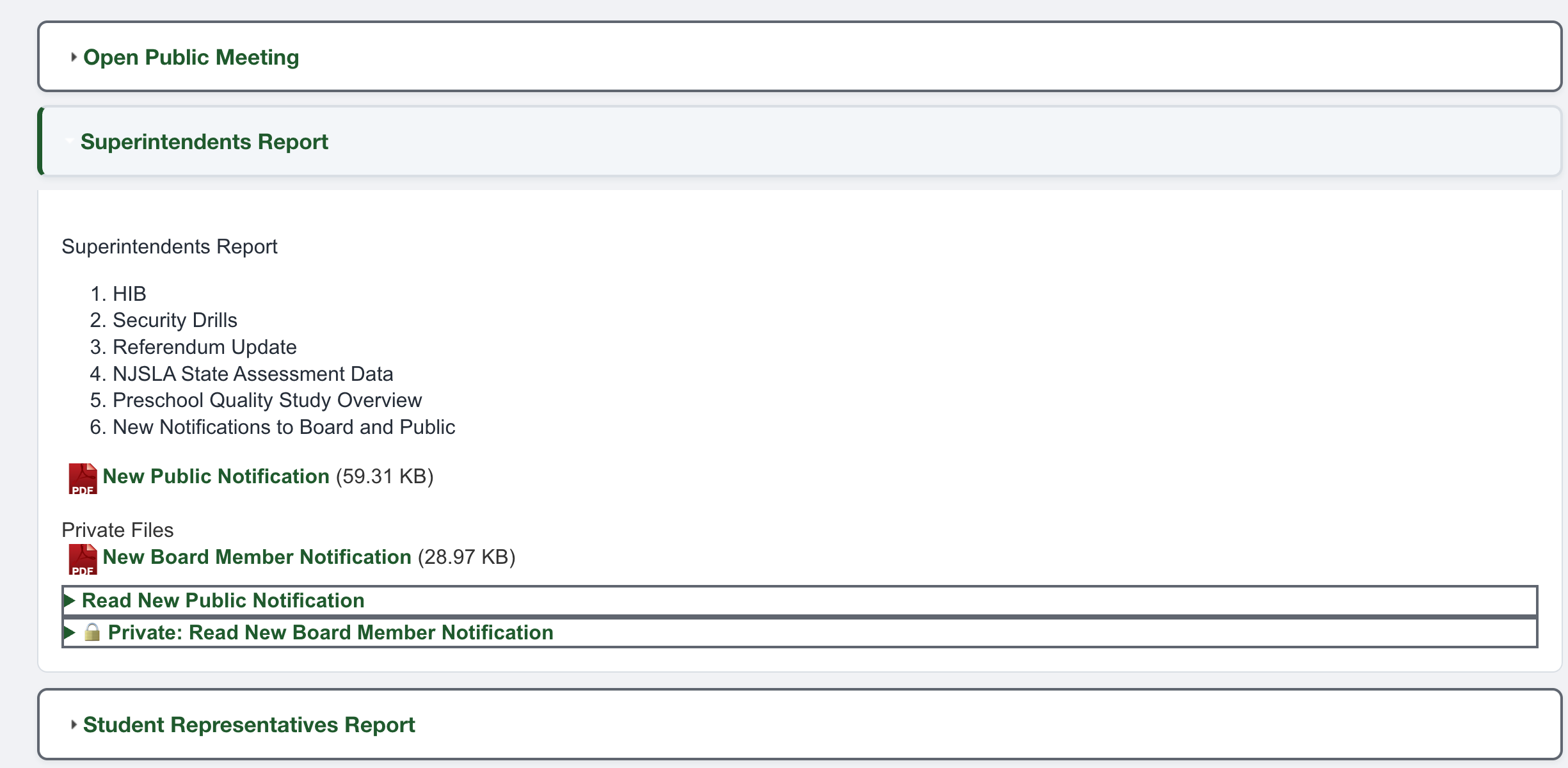 Completed expanded section with Agenda Item content and a public file.