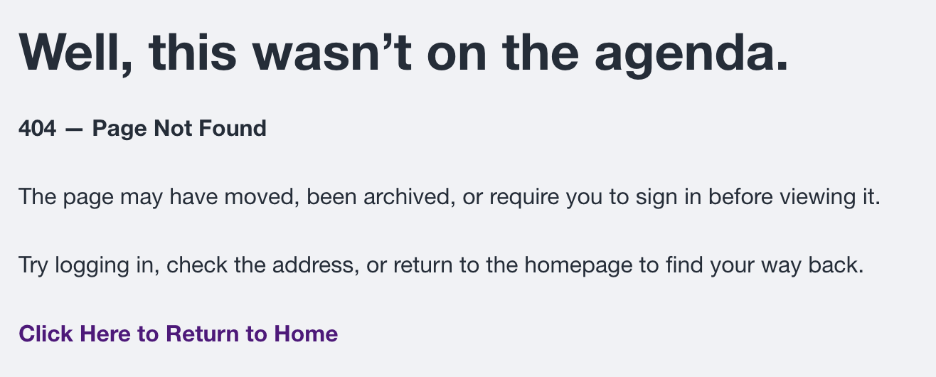 404 Page Not Found message explaining that the page may have moved or been archived.