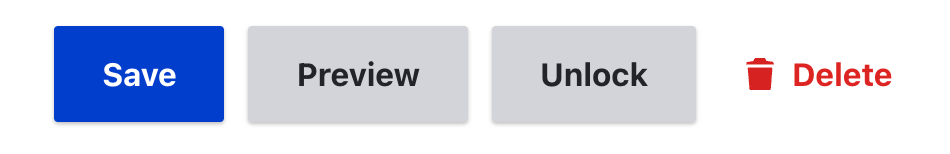 Save, Preview, Unlock, and Delete buttons at the bottom of the agenda Edit form.