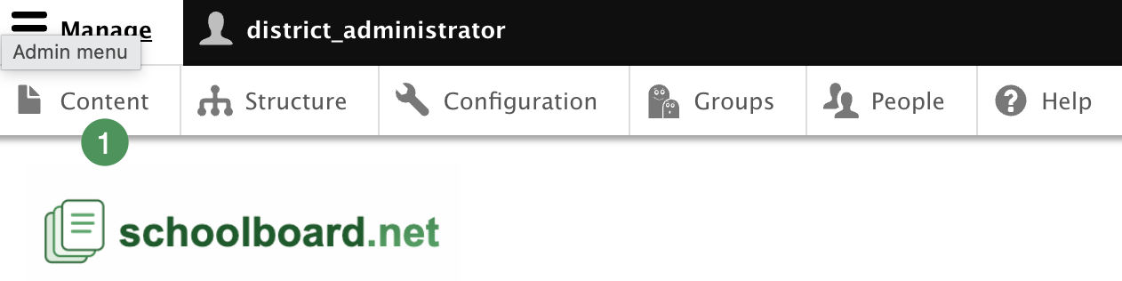 Administration toolbar with Content identified.