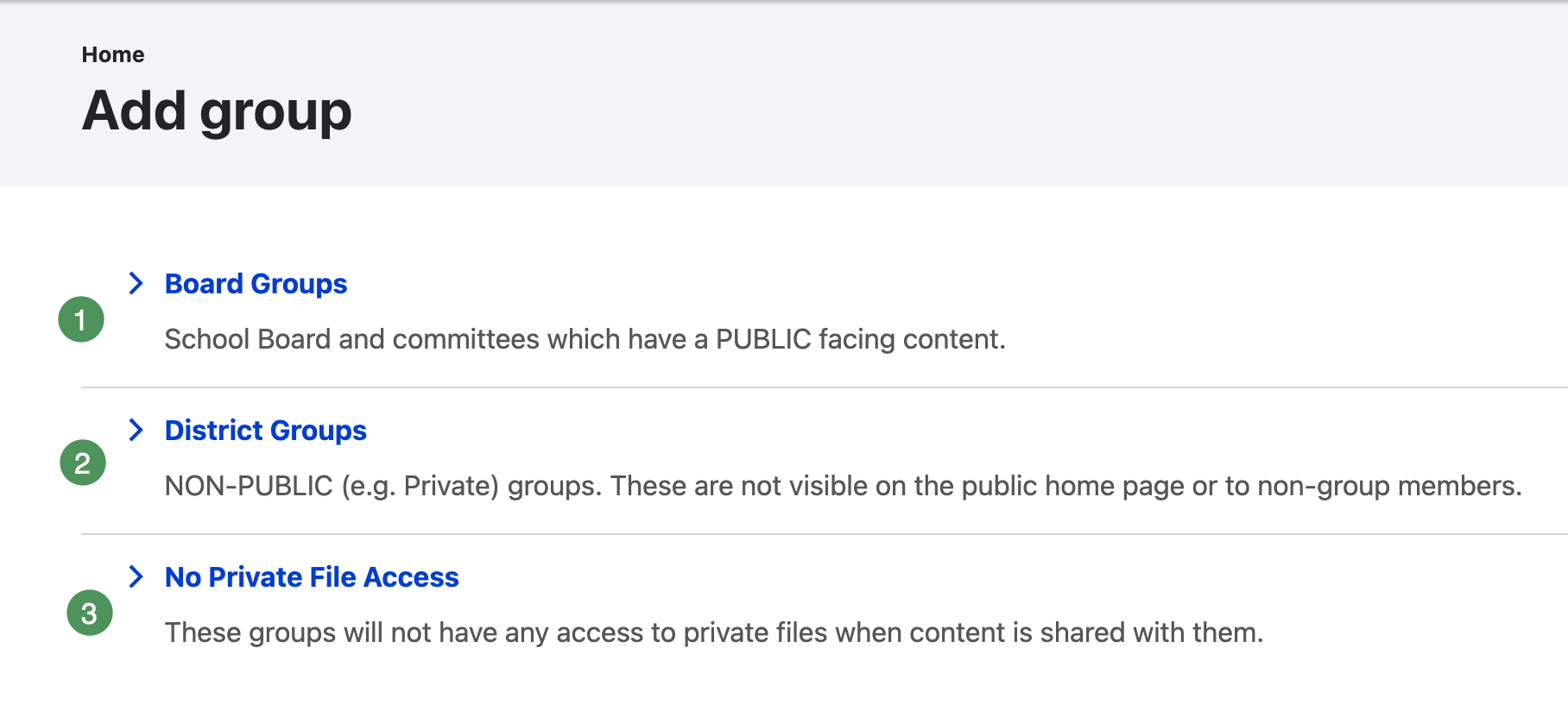 Add Group screen showing the available group types.