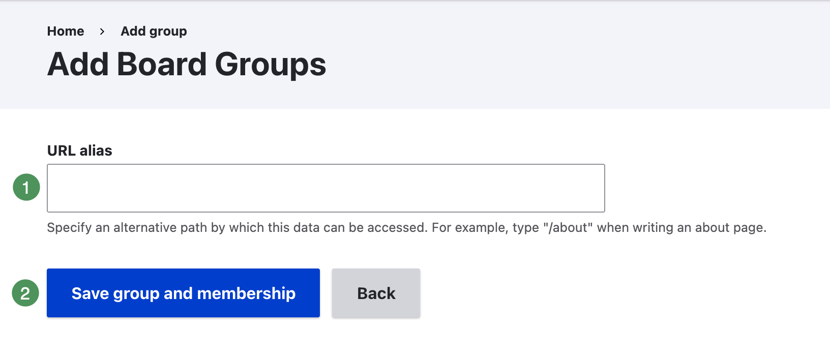 Save controls on the Add Group form.
