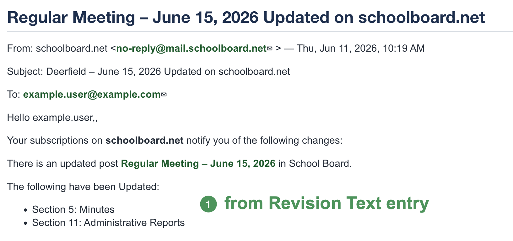 Example group-member revision notification showing Revision Text.
