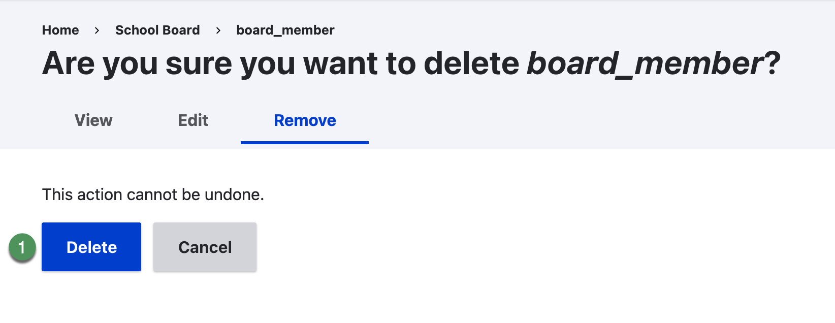 Remove membership confirmation with Delete and Cancel controls identified.