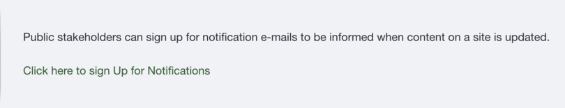 Public notification signup link on the district home page.