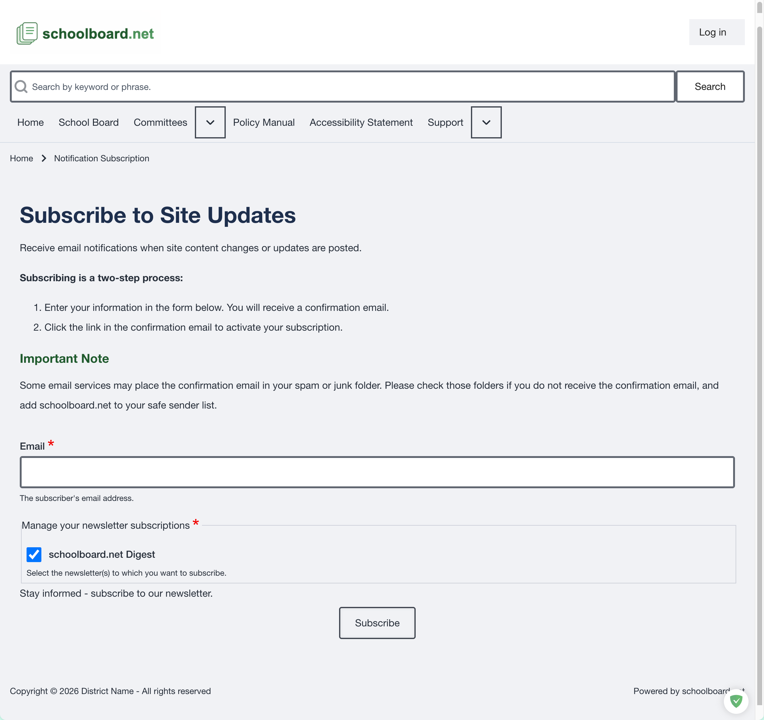 Subscribe to Site Updates form.